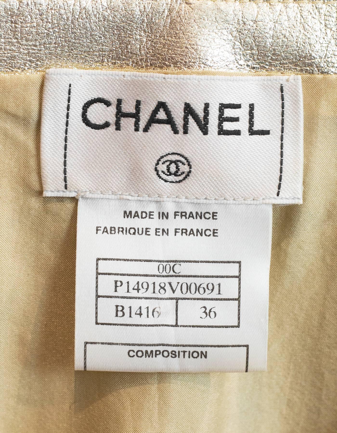 Women's Chanel Metallic Gold Leather Shell Top sz FR36