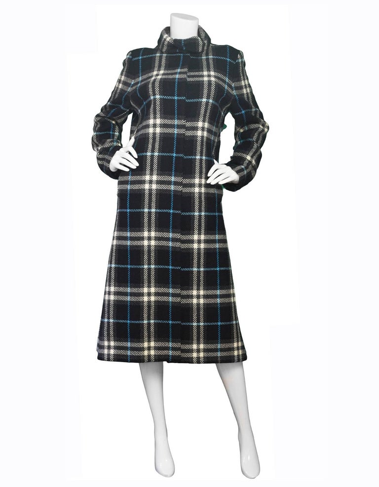 Burberry London Black and Blue Plaid Long Peacoat sz US12 For Sale at  1stDibs | lamistol, burberry black and blue