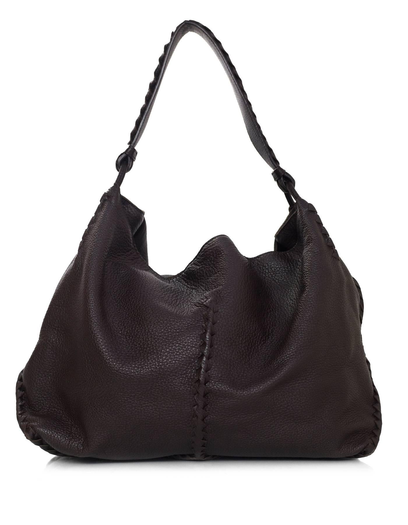 Black Bottega Veneta Brown Deerskin Leather & Woven Hobo Bag with DB
