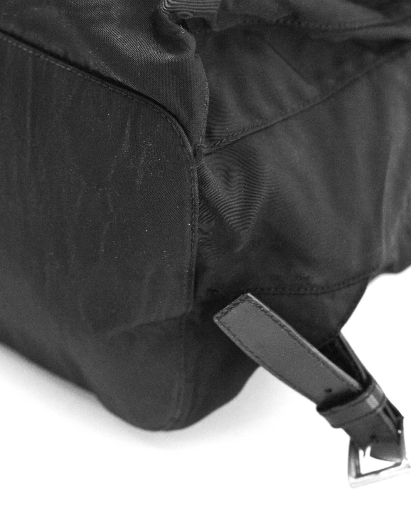 Women's Prada Black Tessuto Nylon & Leather Trim Backpack Bag w/ Front Pockets