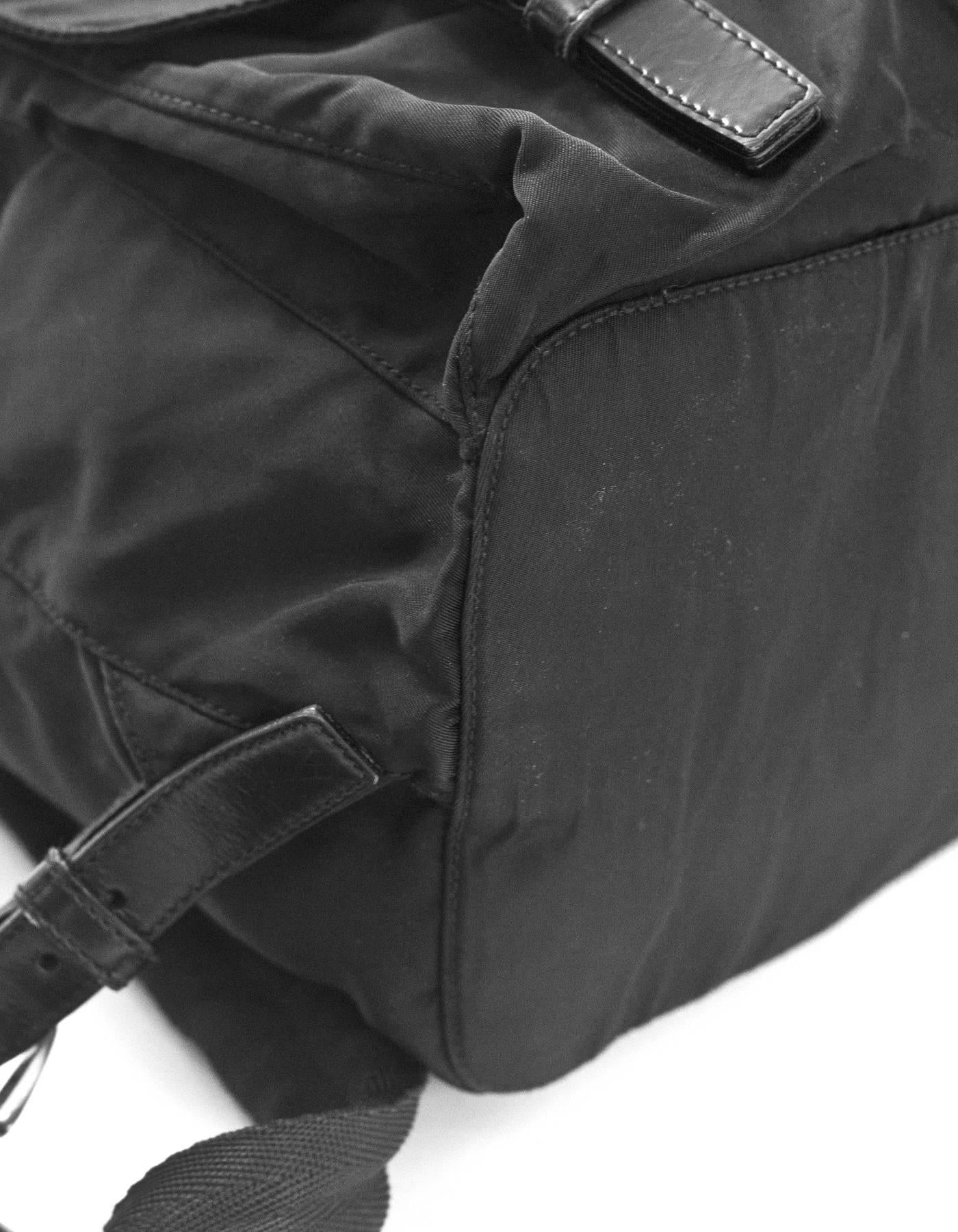 Prada Black Tessuto Nylon & Leather Trim Backpack Bag w/ Front Pockets 1