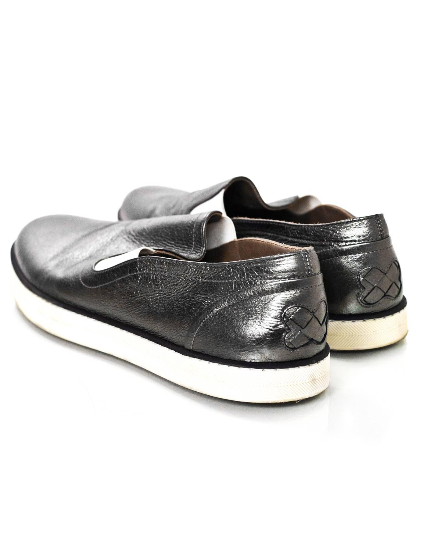 Bottega Veneta Silver Leather Sneakers Sz 41 1