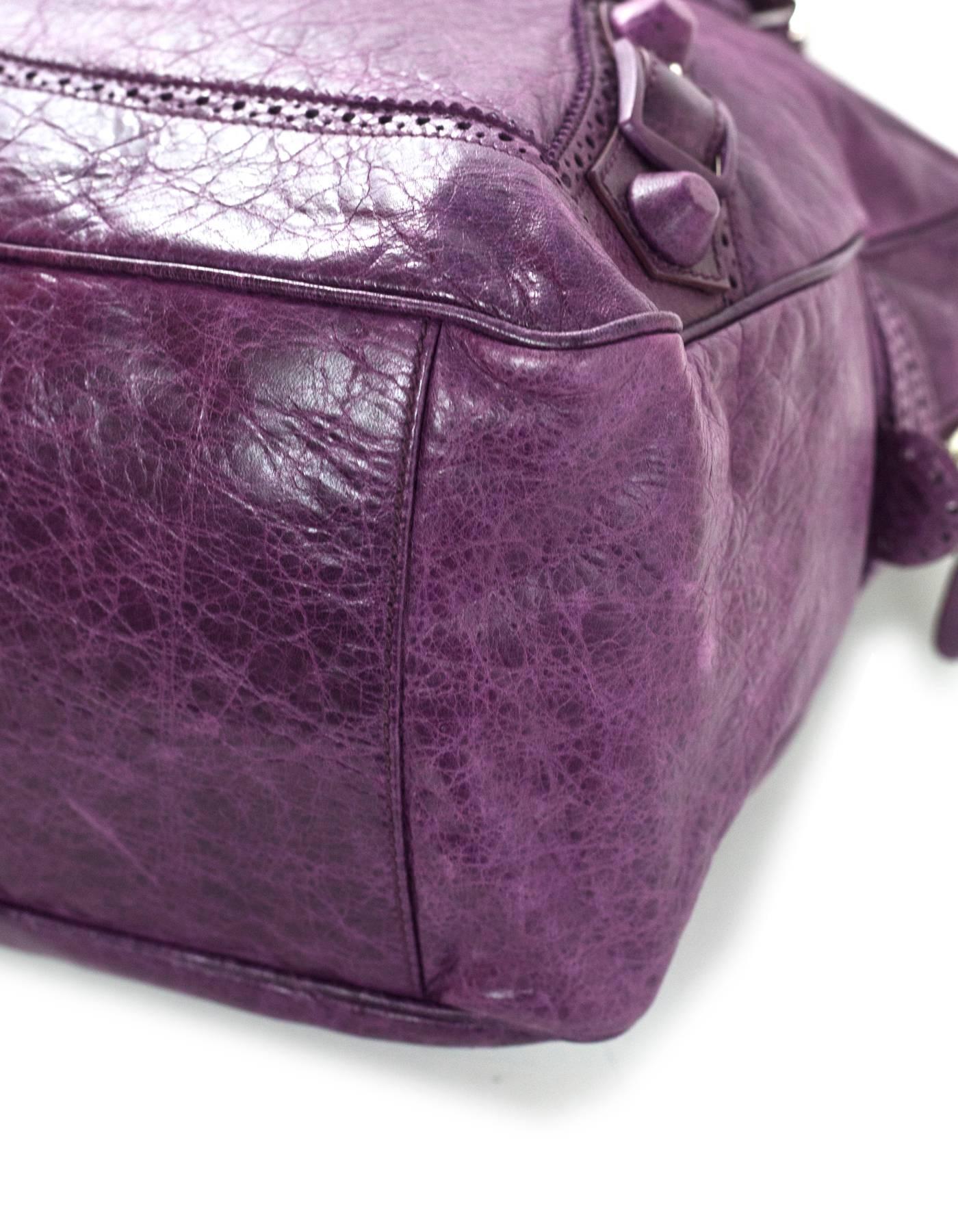 Gray Balenciaga Purple Agneau Lambskin Covered Giant Brogues Office Bag