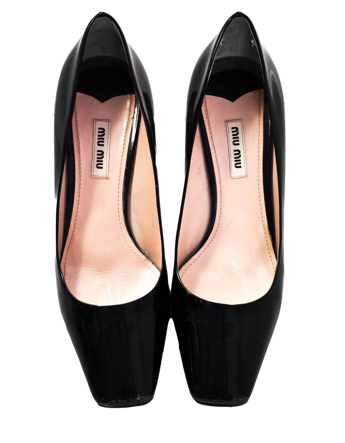 Miu Miu Black Patent Pumps with Crystal Heels Sz 39.5 In Excellent Condition In New York, NY