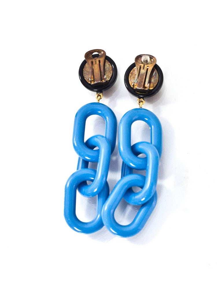 Prada Black and Blue Drop ChainLink ClipOn Earrings with Box at 1stDibs