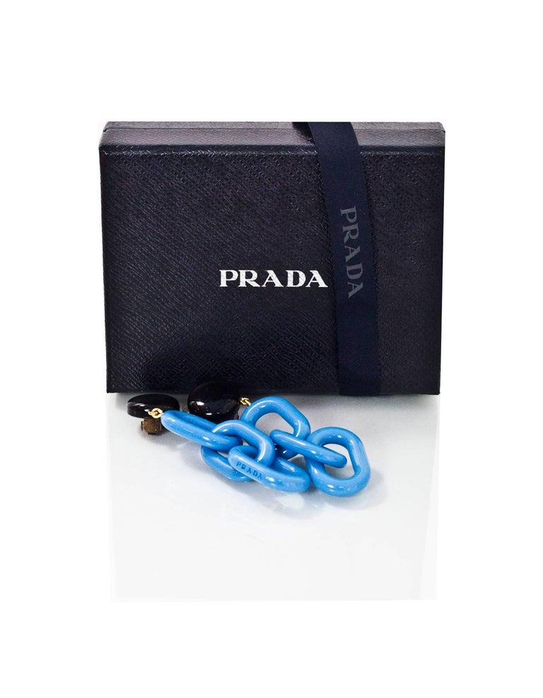 Prada Black and Blue Drop ChainLink ClipOn Earrings with Box at 1stDibs