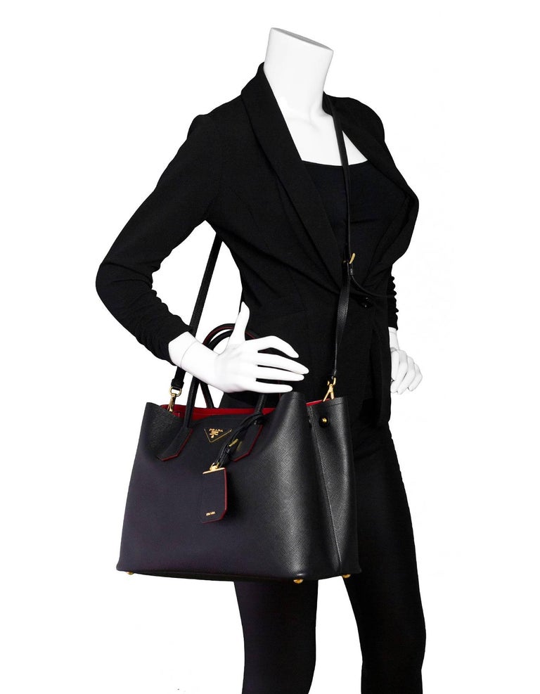 Prada Double Handle Saffiano Leather Tote Bag Black