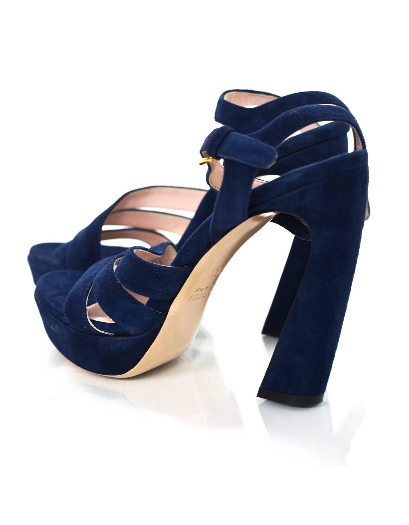 Miu Miu Blue Suede Sandals Sz 36.5 NEW In Excellent Condition In New York, NY