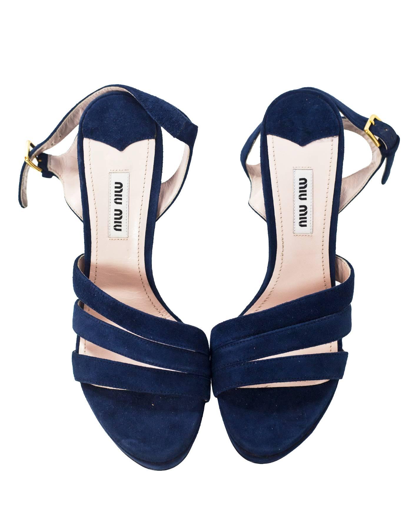 Black Miu Miu Blue Suede Sandals Sz 36.5 NEW