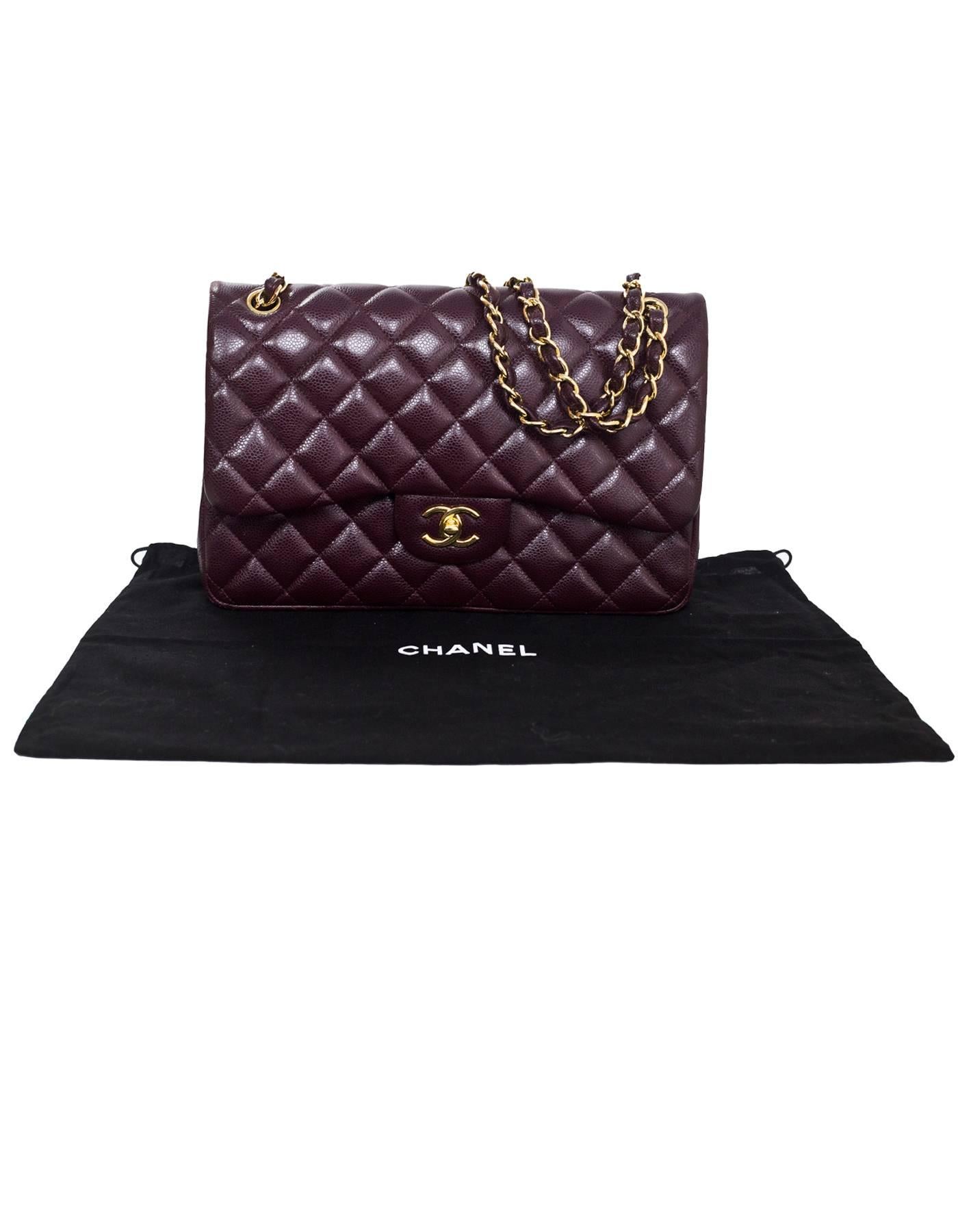 Chanel Eggplant Quilted Caviar Jumbo Double Flap Bag with DB 5
