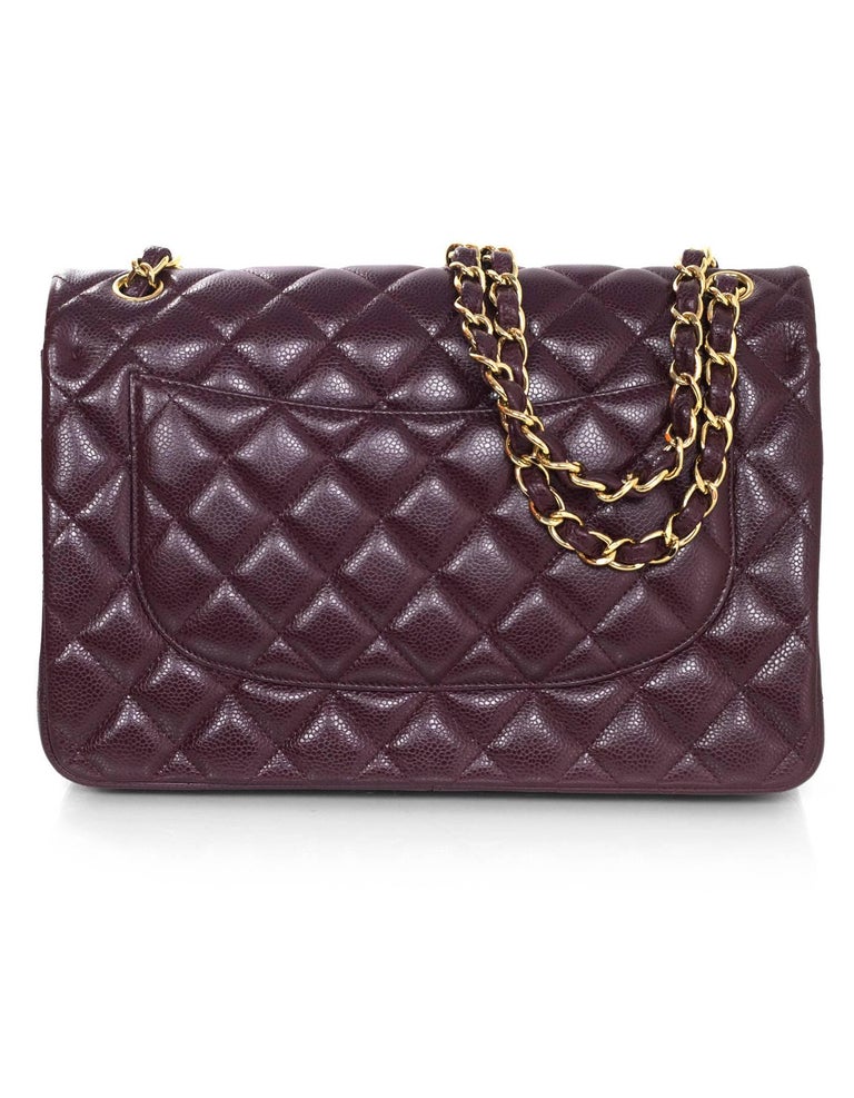 Chanel Eggplant Quilted Caviar Jumbo Double Flap Bag with DB For