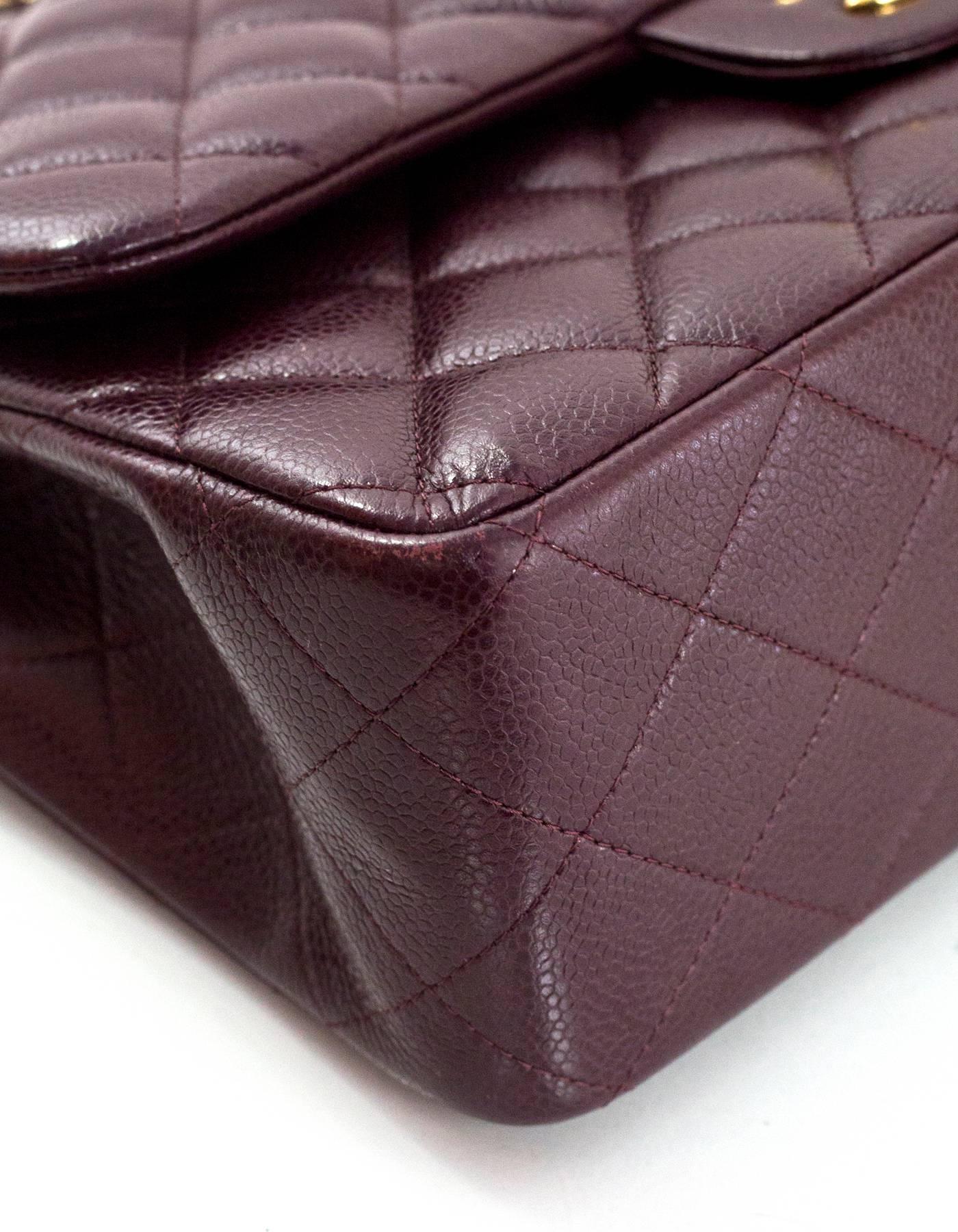Chanel Eggplant Quilted Caviar Jumbo Double Flap Bag with DB In Good Condition In New York, NY