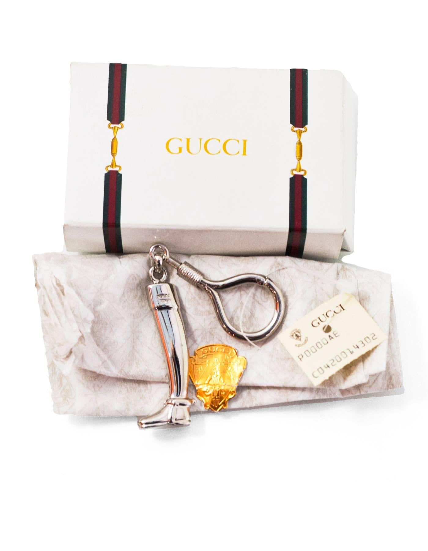 Gucci Silvertone Boot Keychain with Box In Excellent Condition In New York, NY