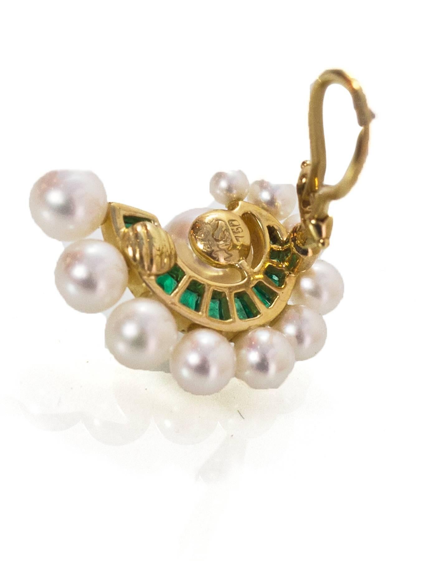 Seaman Schepps 18k Gold, Pearl & Emerald Clip-On Earrings In Excellent Condition In New York, NY