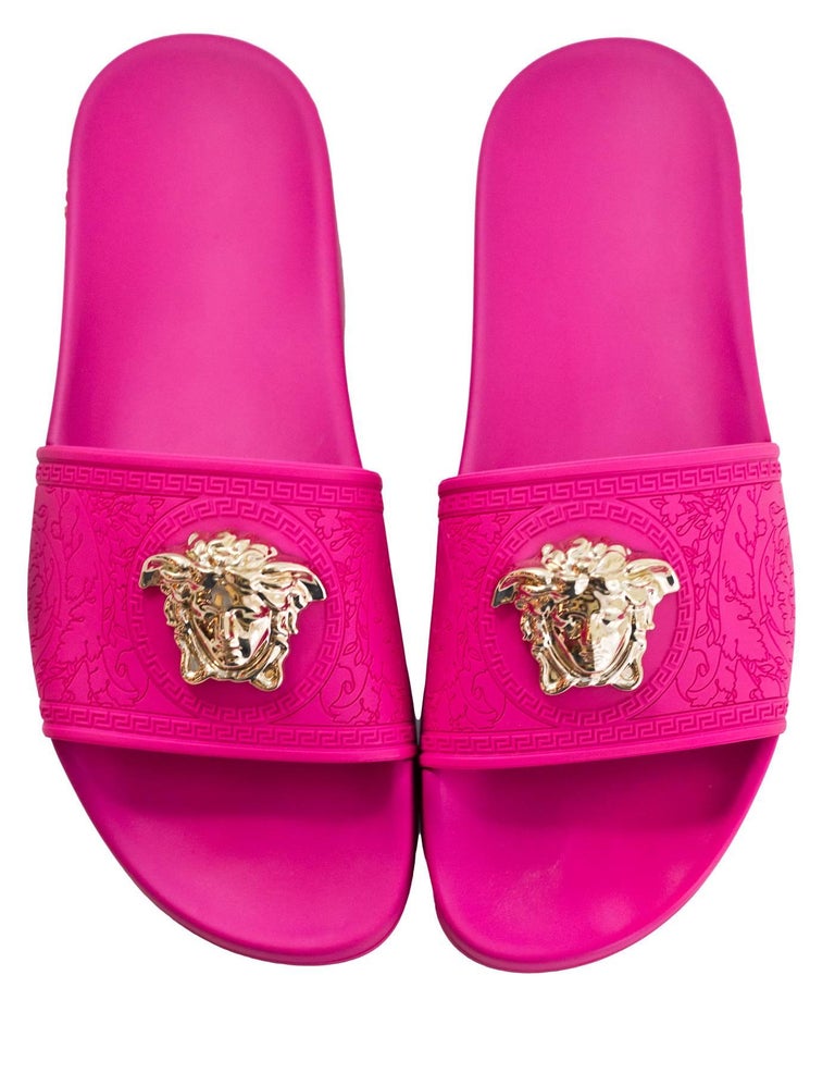 Versace Hot Pink Medusa Slide Sandals Sz 39 with Box For Sale at ...