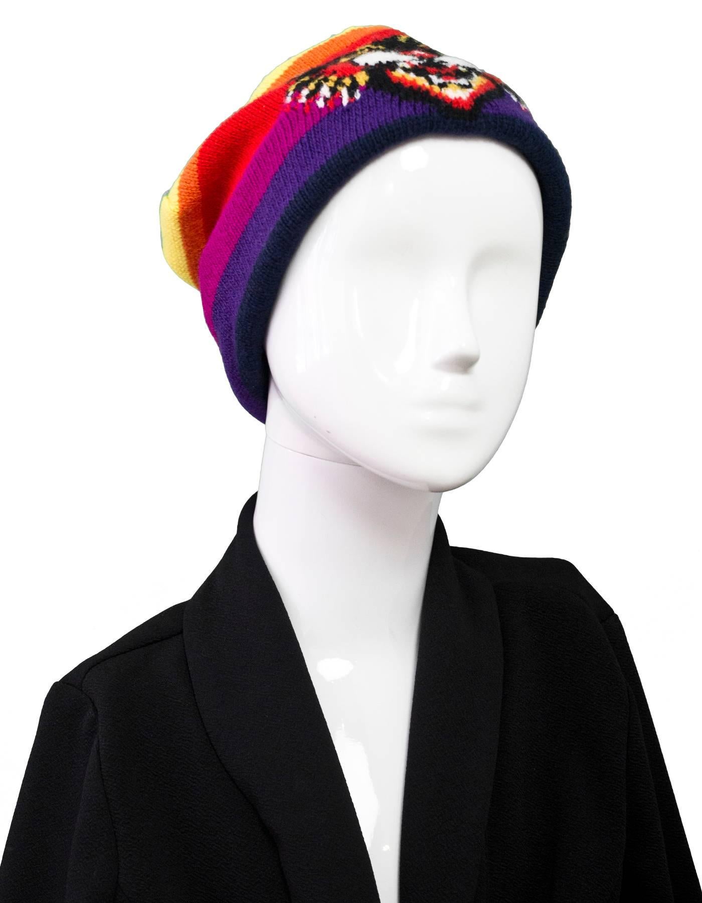 Gucci Rainbow Tiger Beanie NWT

Made In: Italy
Color: Multi-color
Materials: 100% Wool
Retail Price: $680 + tax
Overall Condition: Excellent pre-owned condition -NWT

Measurements:
Length: 12"