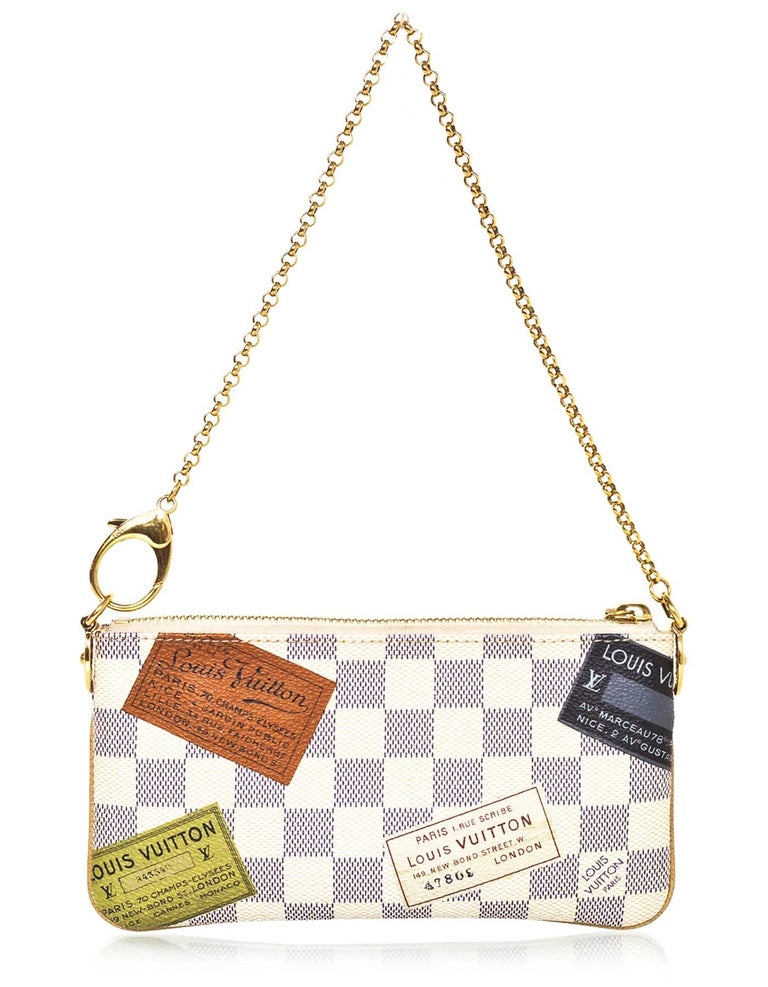 Louis Vuitton Damier Azur Milla Trunks Labels MM Pochette Bag For Sale at 1stdibs