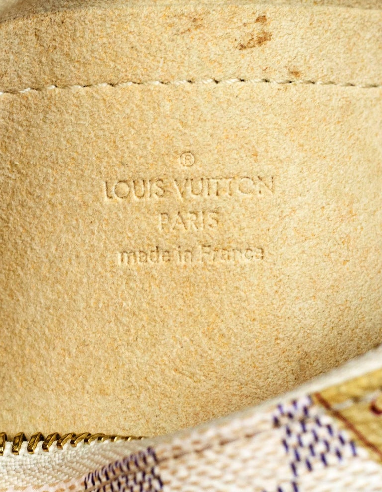 White Louis Vuitton Damier Azur Pochette Milla Trunks Labels MM Baguette, Louis Vuitton label on the tongue