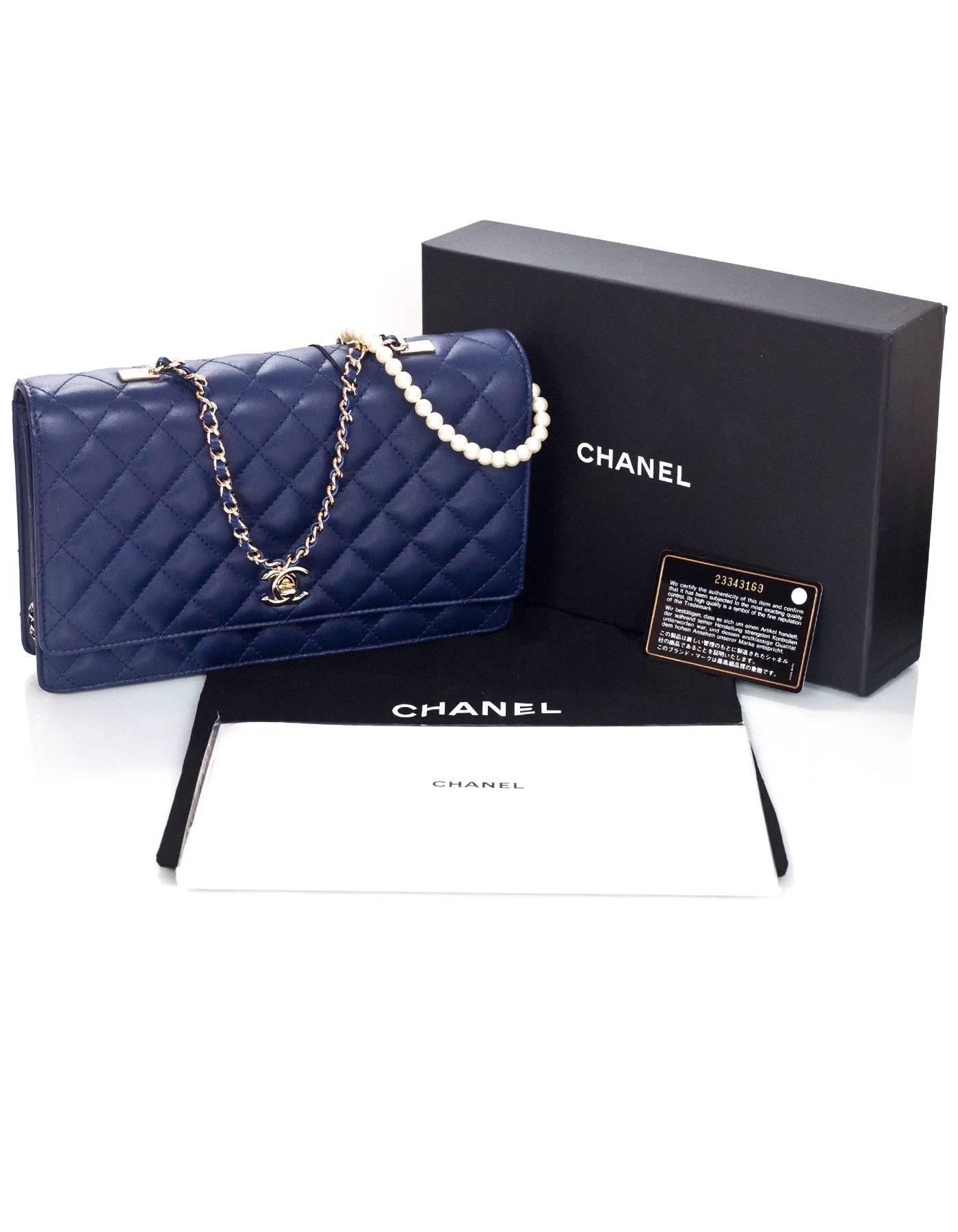 Chanel '16 Navy Lambskin Leather Large Fantasy Pearls Crossbody Flap Bag 2