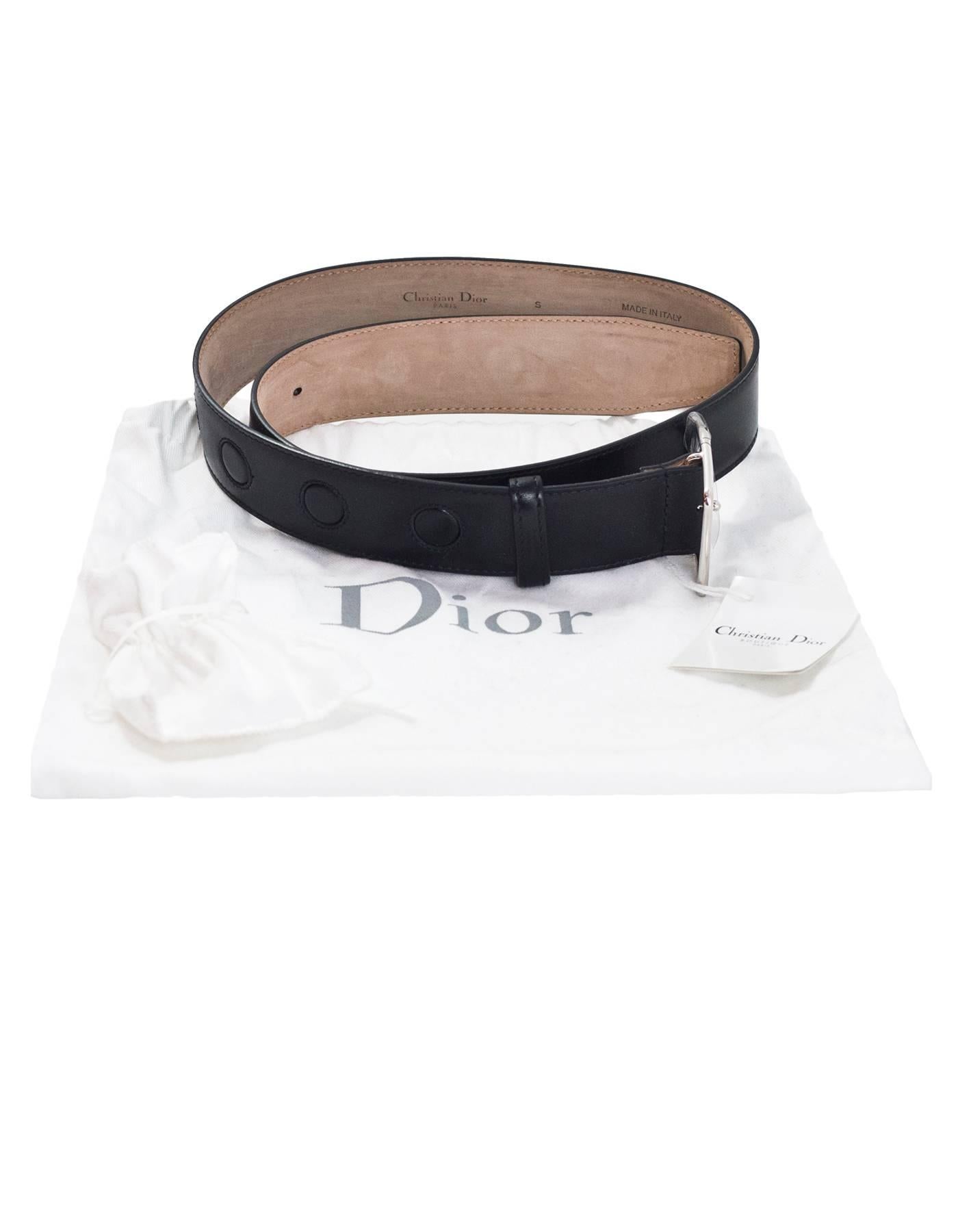 Christian Dior '17 Black Leather 35mm Belt with D Buckle Sz Small NEW with DB 1