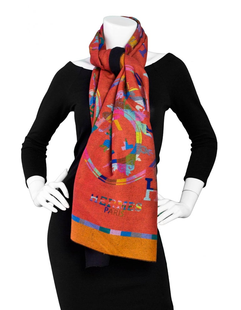 HERMES cashmere Clé de H Scarf Brown x black