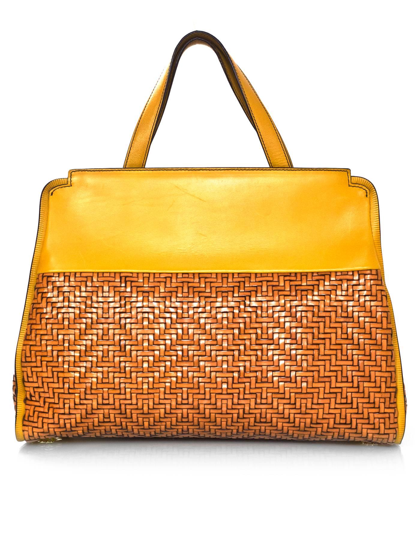 Orange Kieselstein-Cord Tan Woven Satchel Bag with Matte GHW