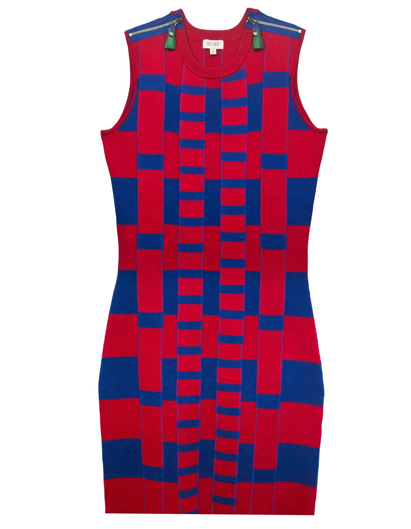 Kenzo Red & Blue Bandage Dress sz S In Excellent Condition In New York, NY