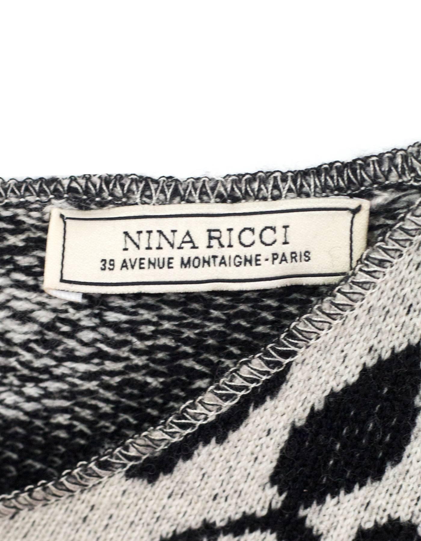 Nina Ricci Black & White Cashmere Short Sleeve Sweater sz M In Excellent Condition In New York, NY