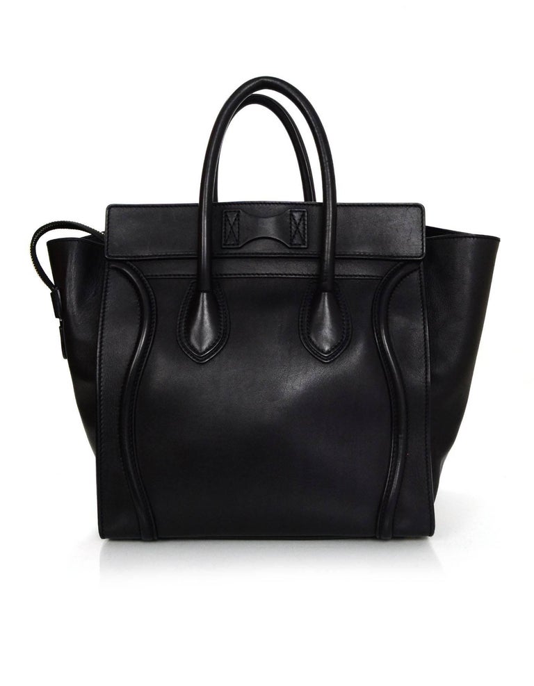 Celine Black Leather Mini Luggage Tote Bag For Sale at 1stdibs
