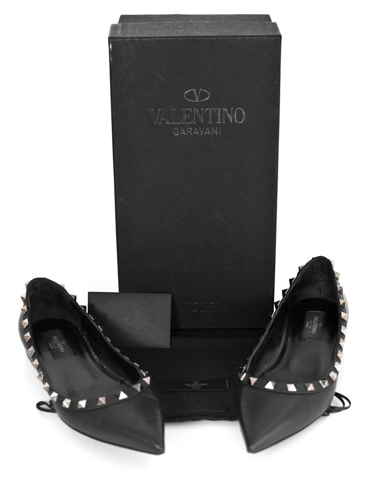 Valentino Noir Rockstud Flats Sz 37.5 with Box and DB For Sale at 1stDibs