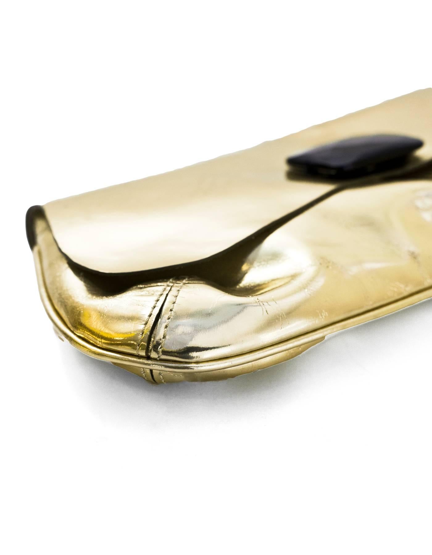 Anya Hindmarch Gold Glazed Leather Clutch Bag In Excellent Condition In New York, NY