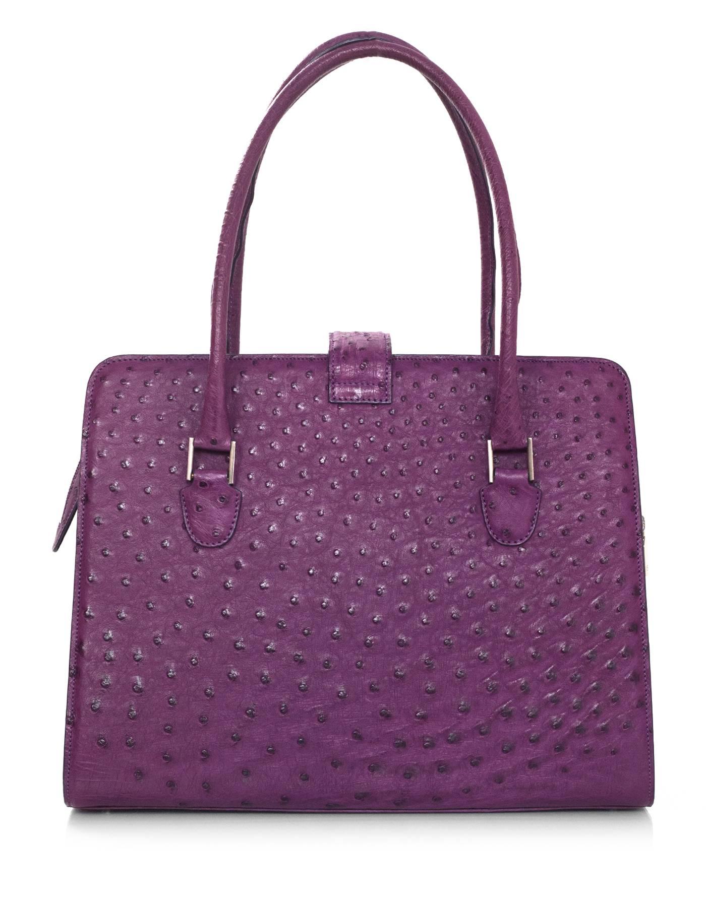 Manolo Blahnik Purple Ostrich Tote Bag with DB In Excellent Condition In New York, NY