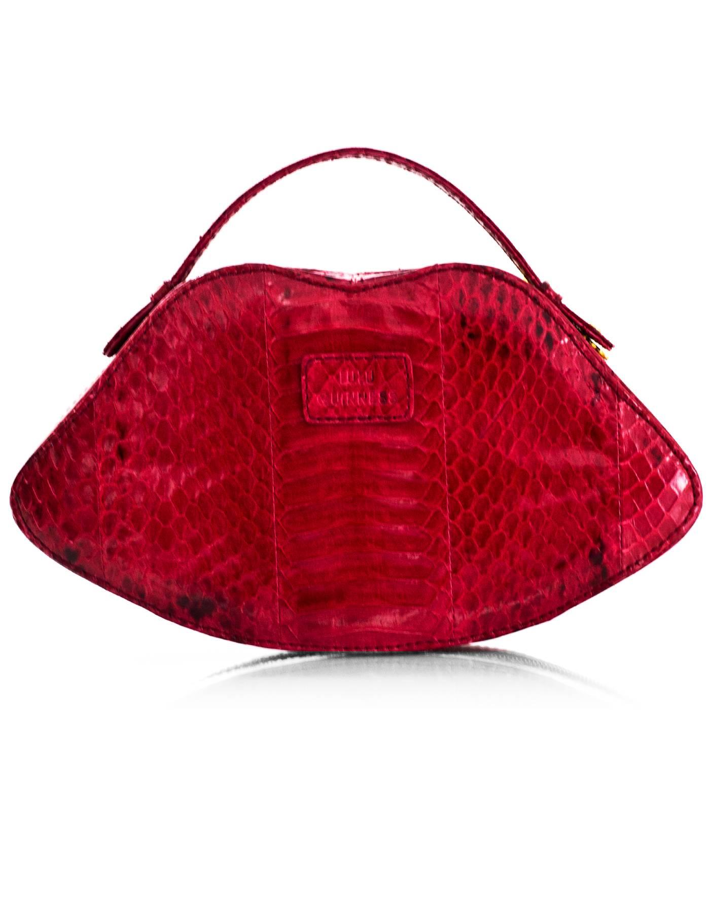 Lulu Guiness Pink Snakeskin Lips Handle Bag In Excellent Condition In New York, NY