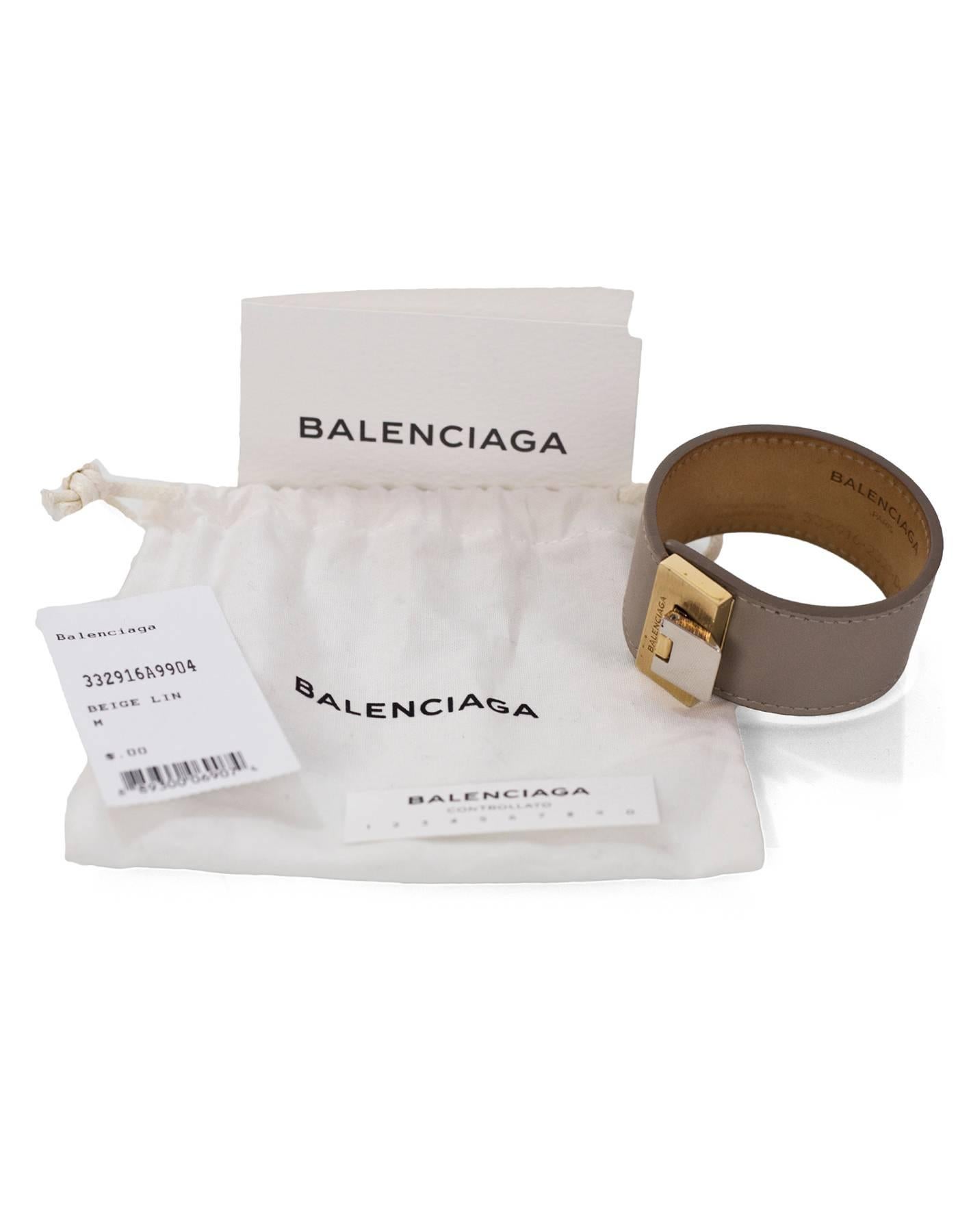 Balenciaga Grey Leather Le Dix Cuff Bracelet Sz M with DB In Excellent Condition In New York, NY