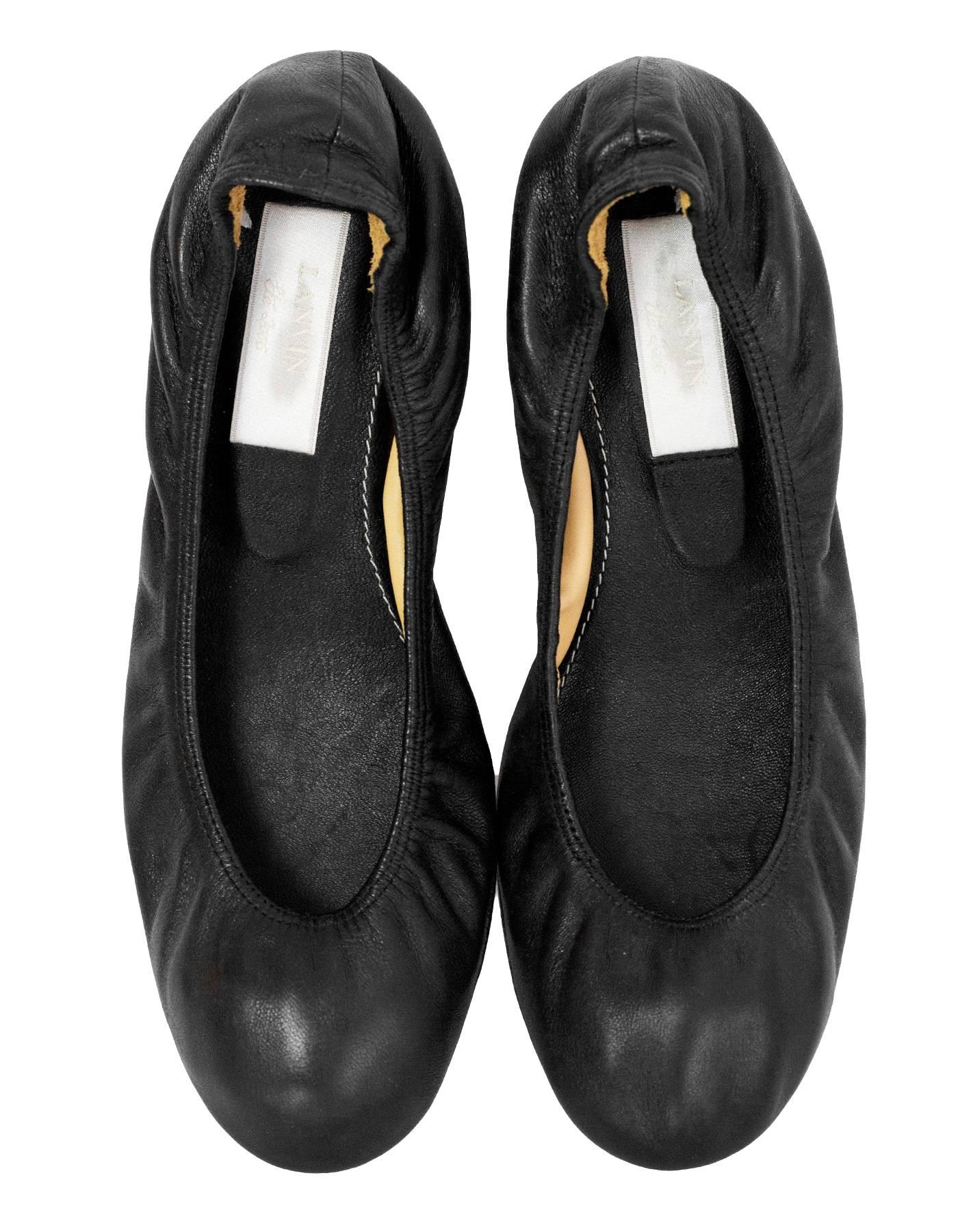 Lanvin Black Leather Stretch Flats Sz 39 NIB In Excellent Condition In New York, NY
