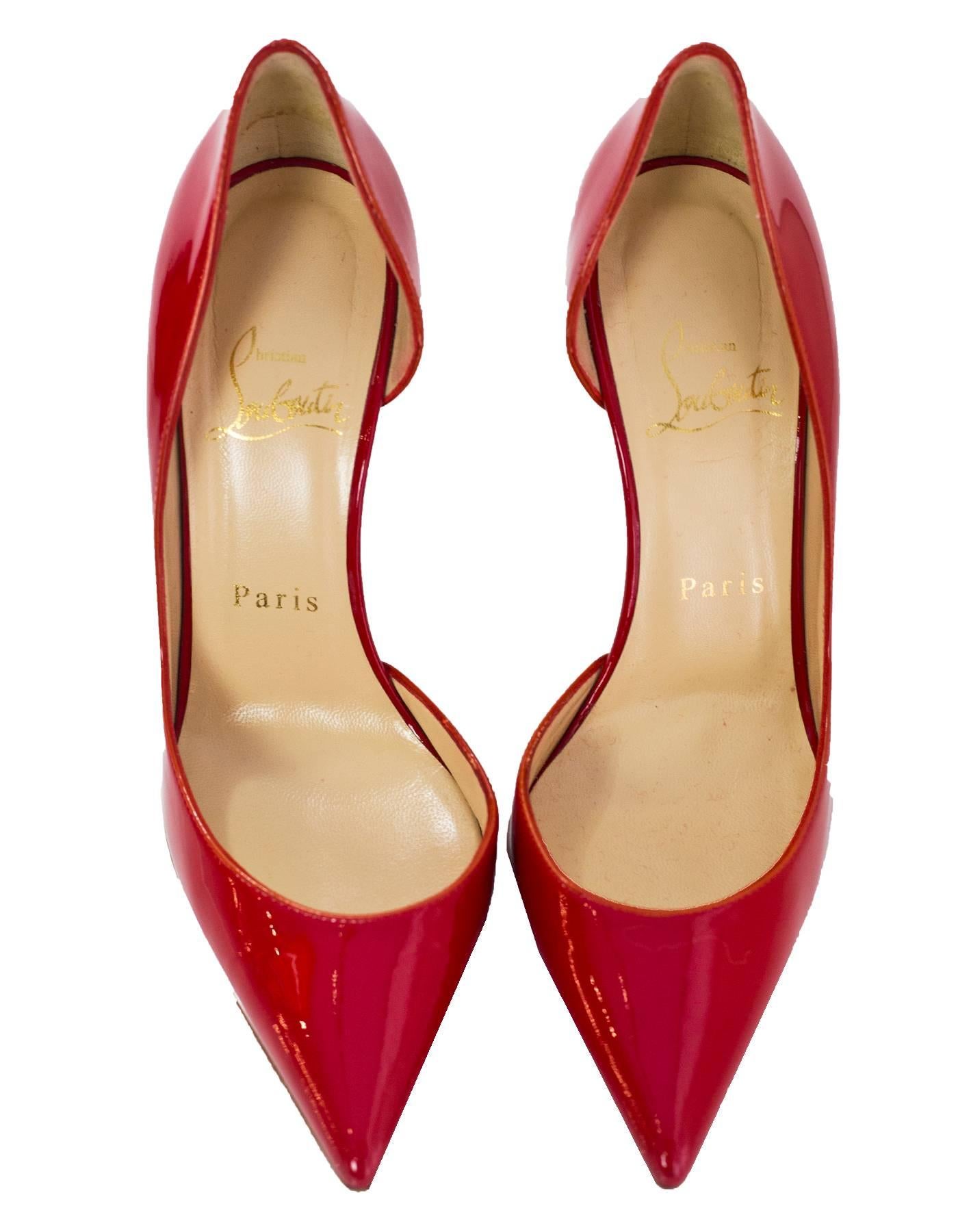 10/5 Christian Louboutin Red Patent Iriza d'Orsay Pumps Sz 36 with DB In Excellent Condition In New York, NY