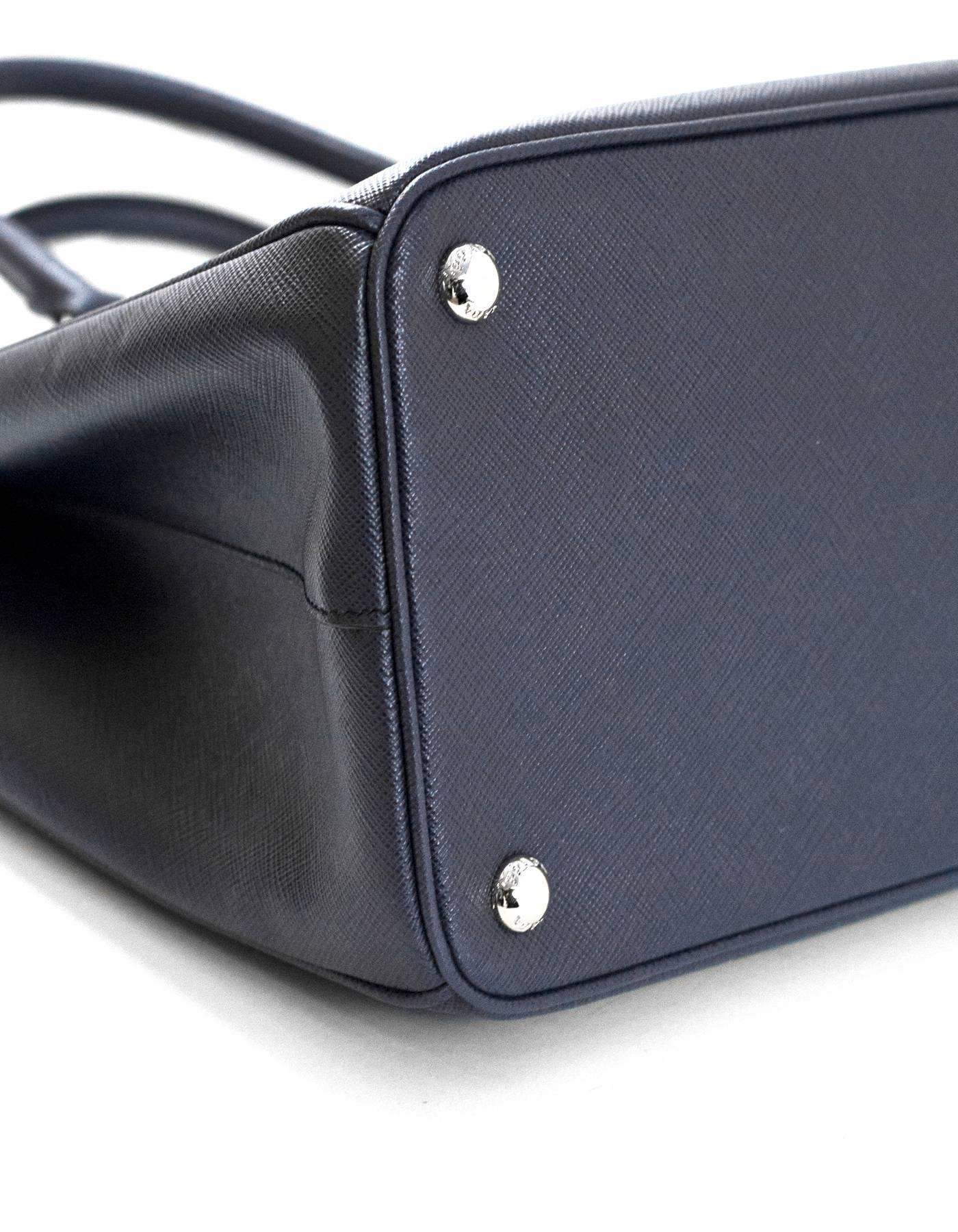 Black Prada Baltico Navy Blue Medium Double Zip Saffiano Leather Tote Bag w/ Strap