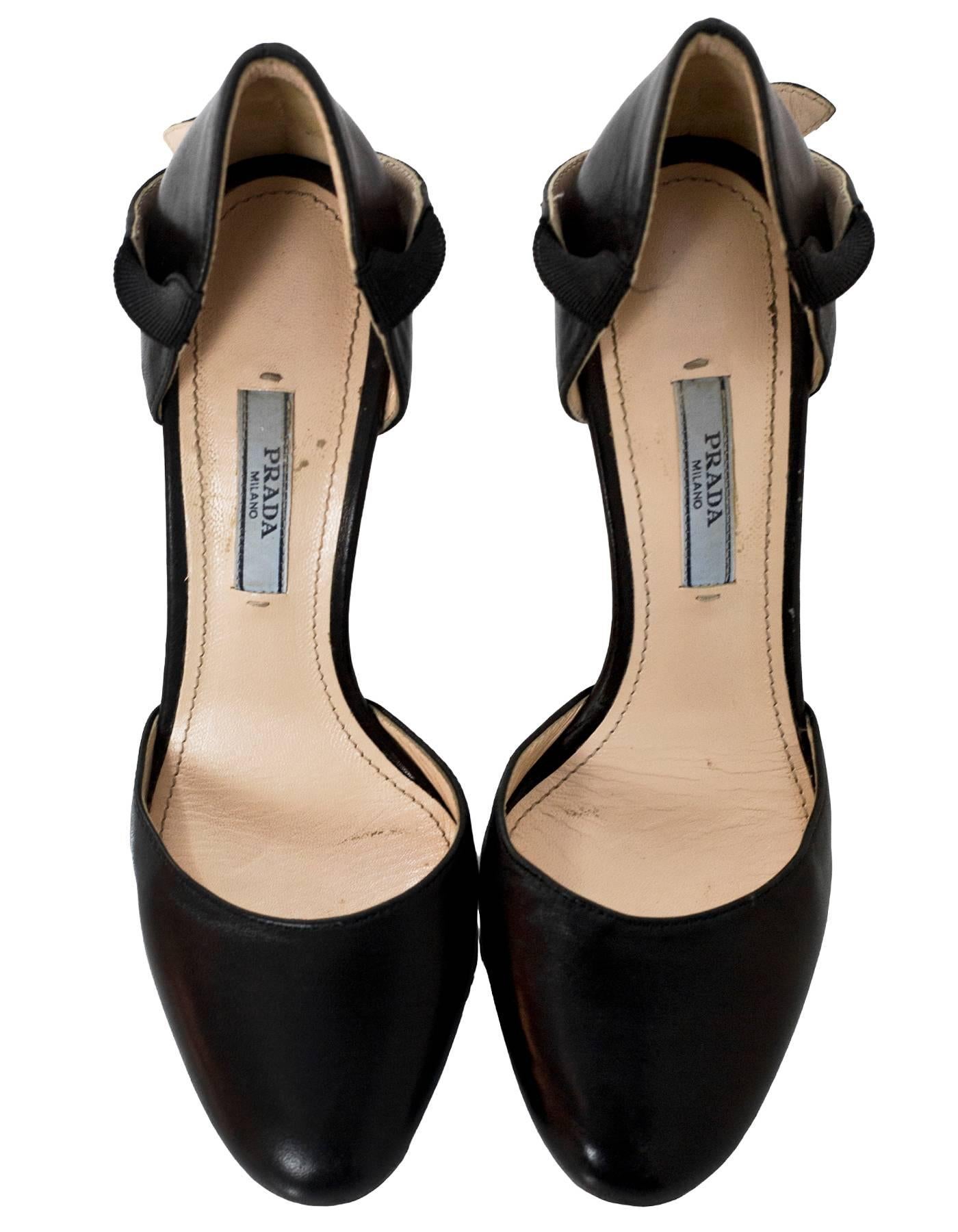 Prada Black Leather d'Orsay Pumps Sz 36 In Excellent Condition In New York, NY