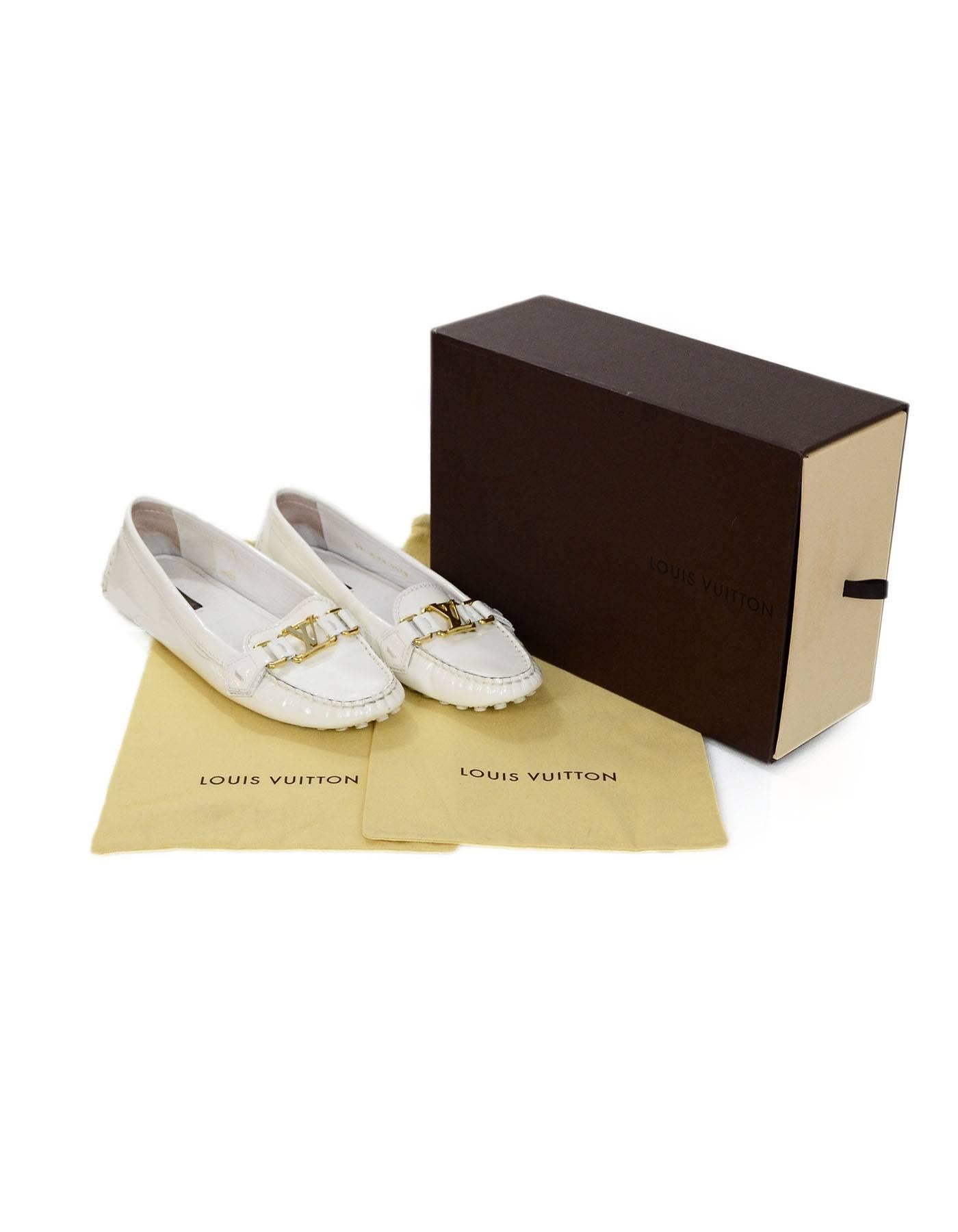 Louis Vuitton White Patent LV Driving Loafers Sz 39 with Box, DB 2