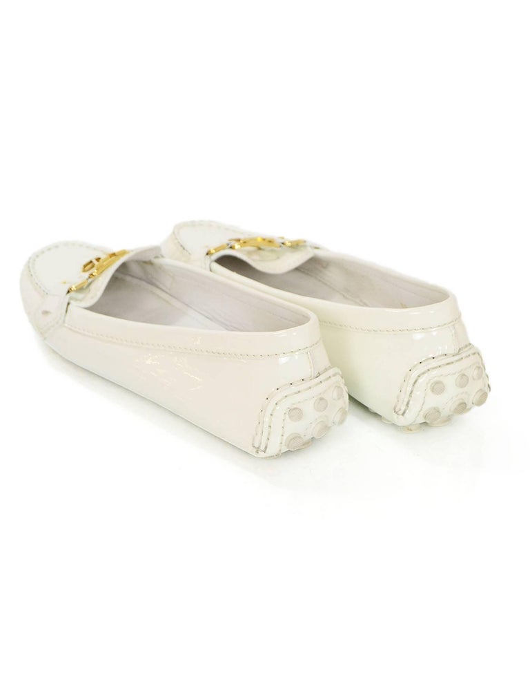 Louis Vuitton White Patent LV Driving Loafers Sz 39 with Box, DB For Sale at 1stdibs