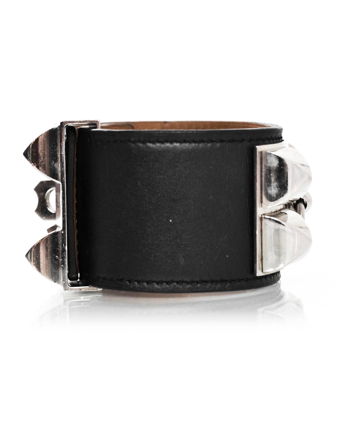 Hermes Black Leather CDC Cuff Sz S In Excellent Condition In New York, NY