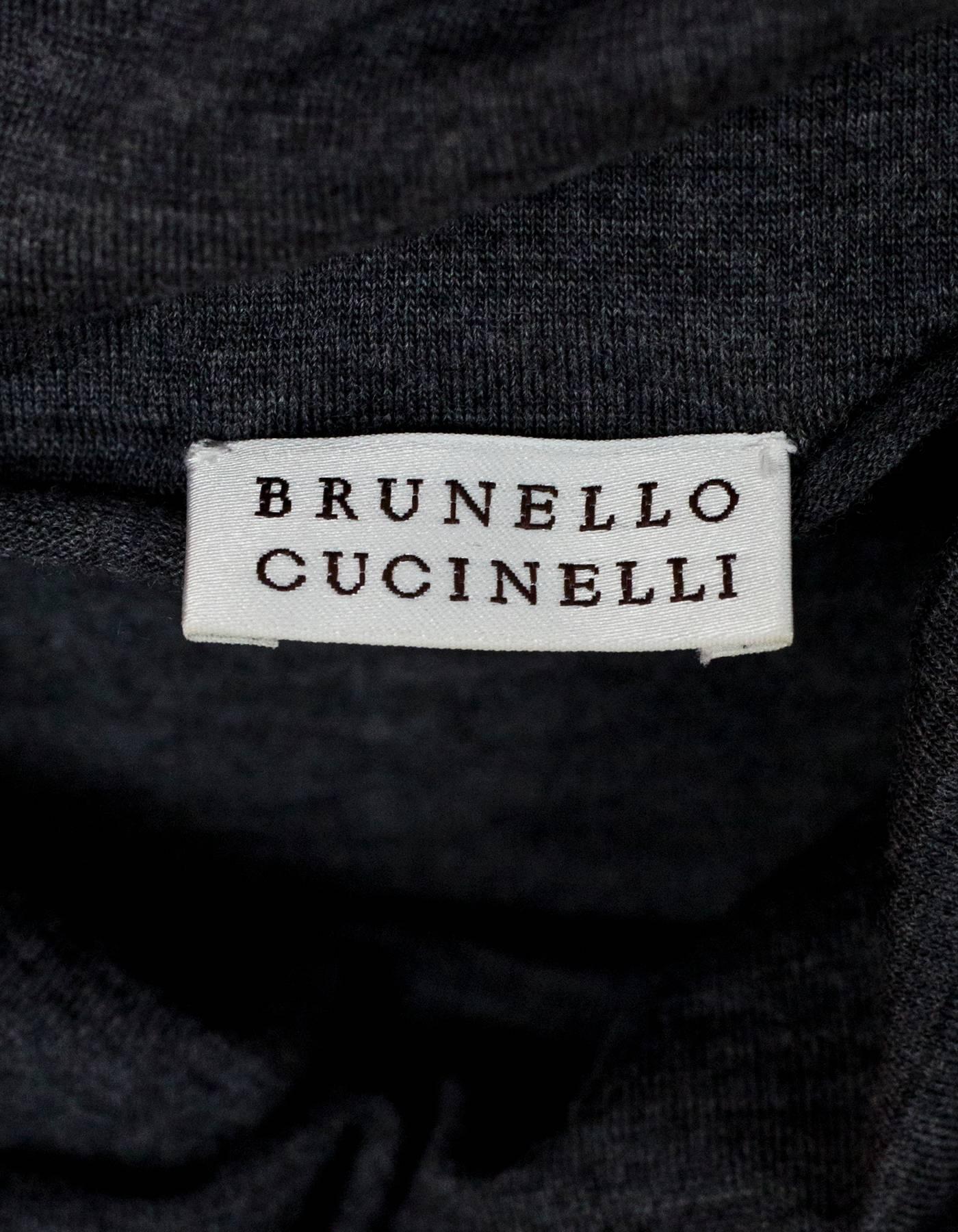 Brunello Cucinelli Grey Wool & Suede Dress Sz L In Good Condition In New York, NY