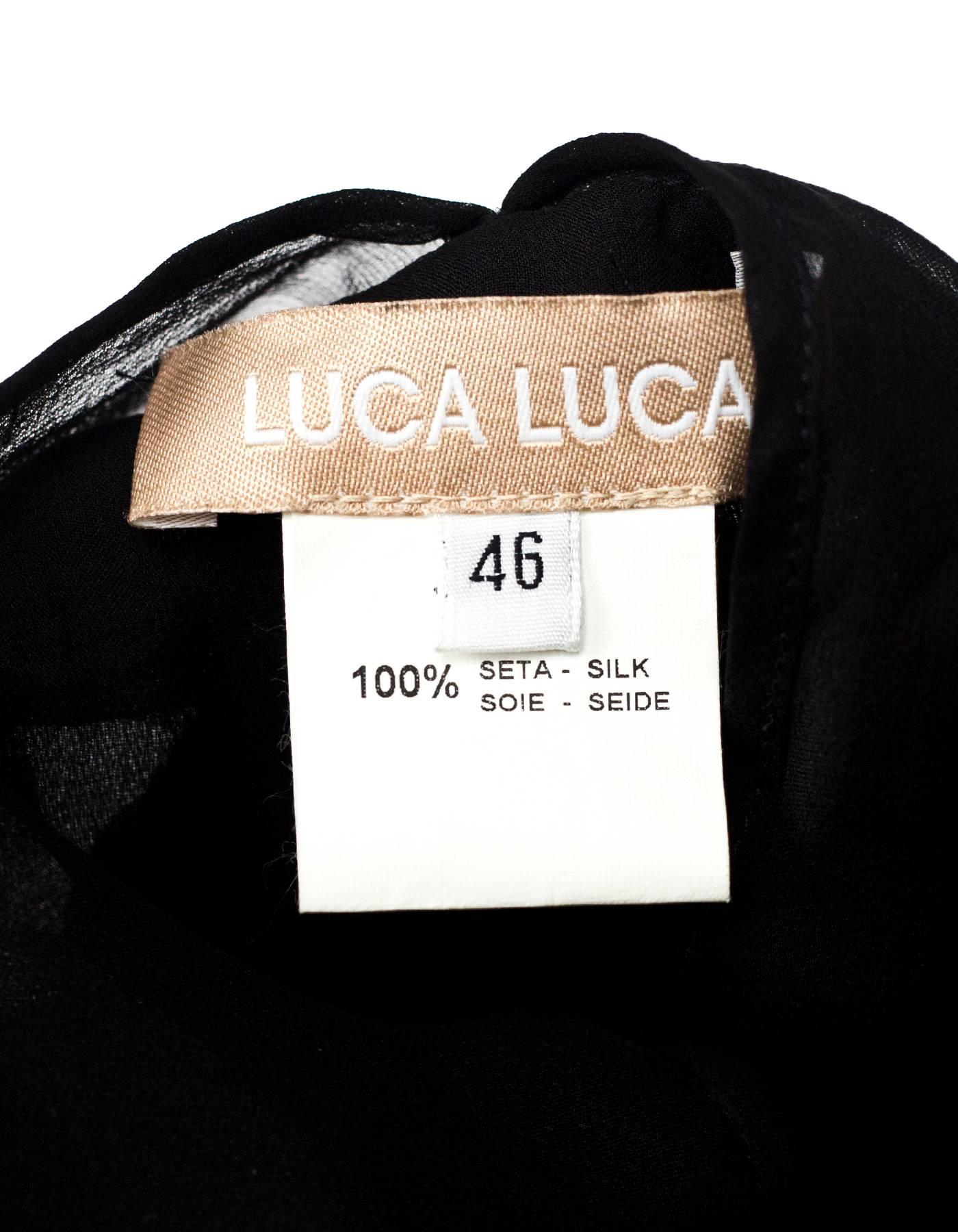 Women's Luca Luca Black Silk Sweetheart Ruffle Dress IT 46