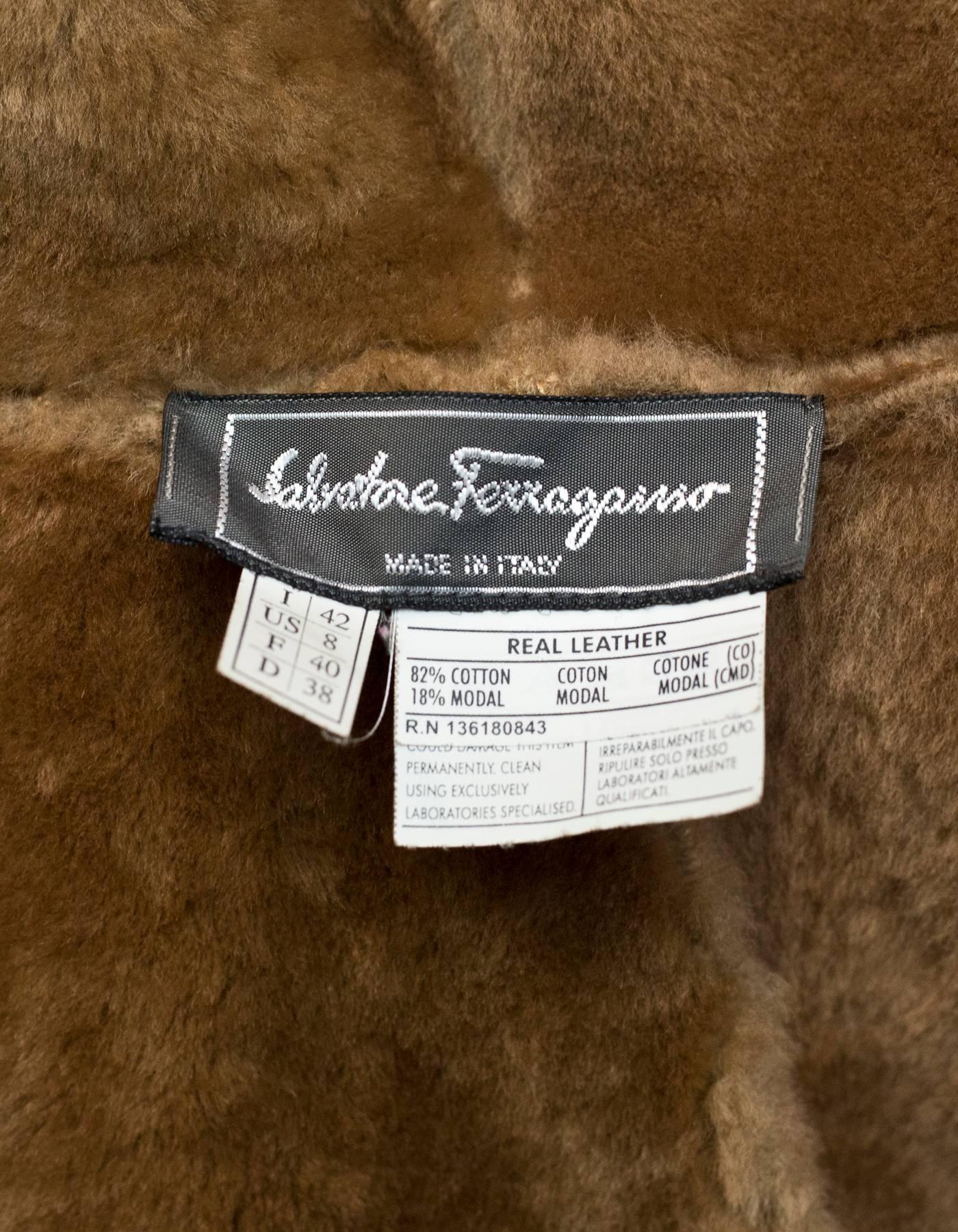 Salvatore Ferragamo Camel Shearling Jacket Sz 8 1