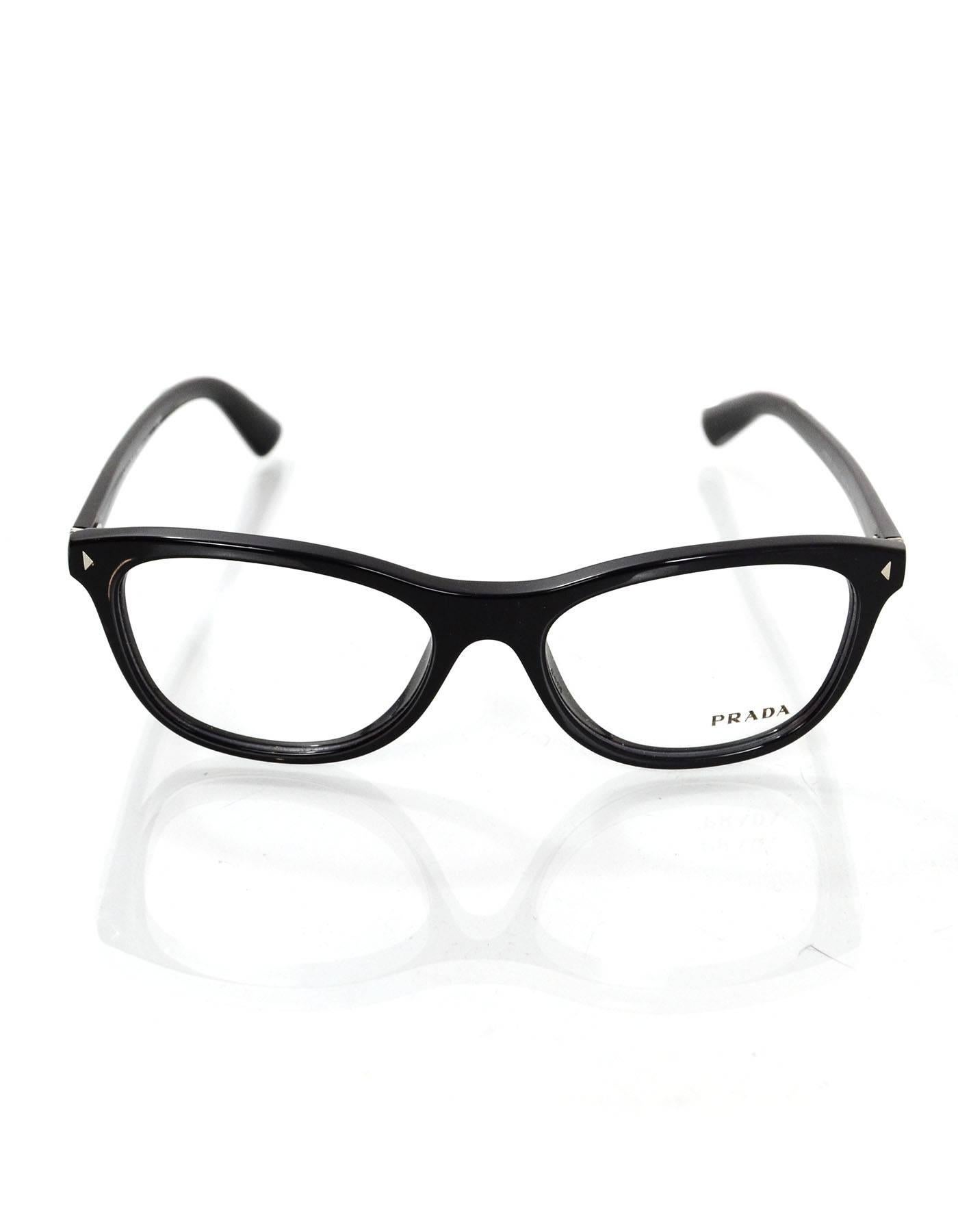 Prada Black Logo Eye Glasses with Box and Case In Excellent Condition In New York, NY