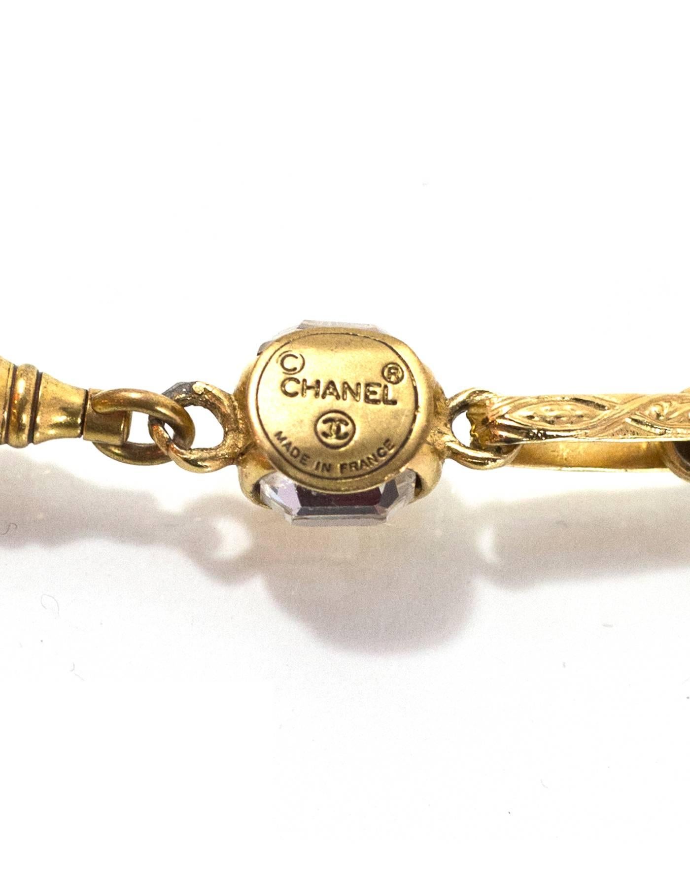 Chanel Vintage Goldtone & Crystal 3 Charm Pendant Necklace 2