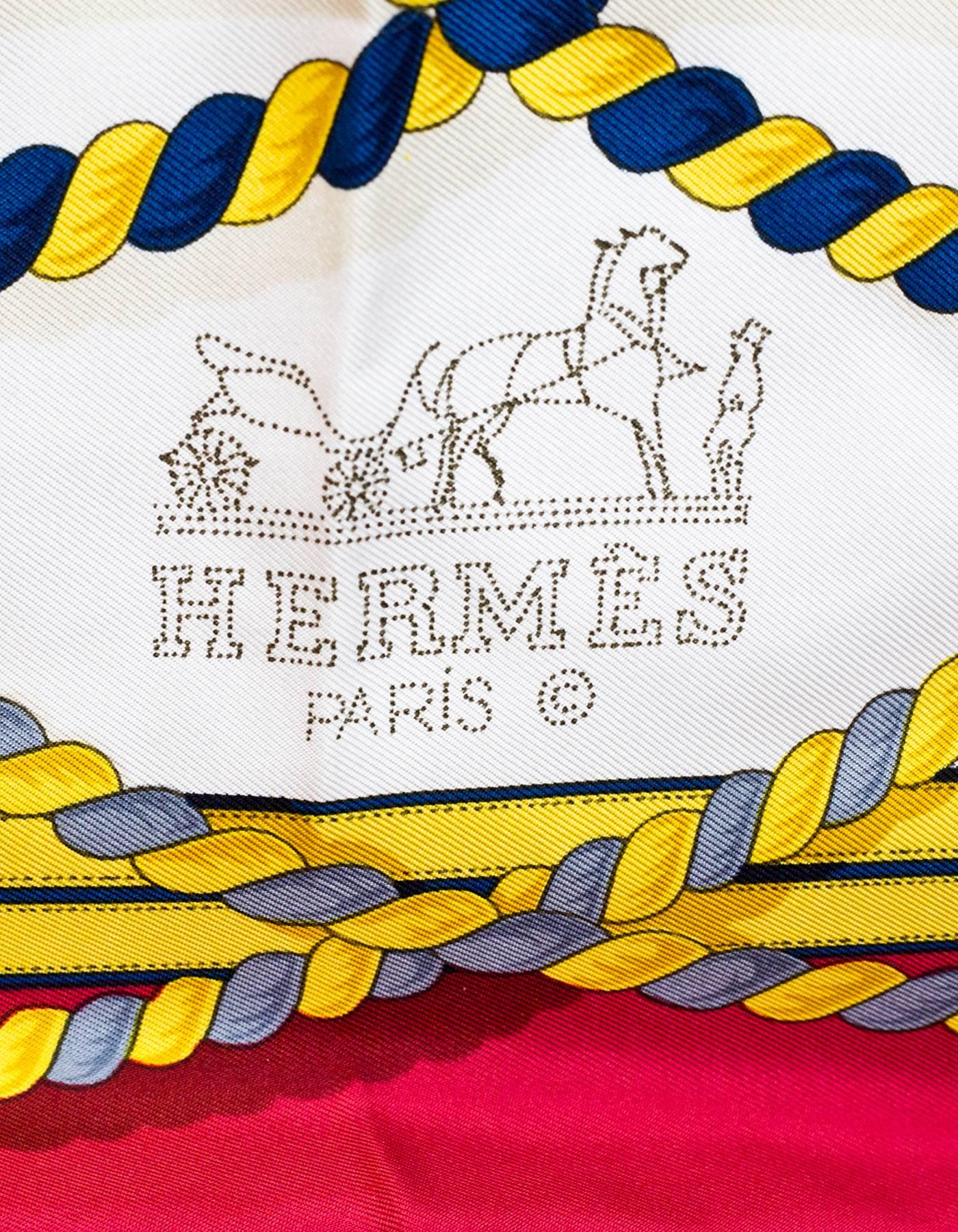 Hermes Red, White & Blue Grande Tenue Silk 90cm Scarf In Excellent Condition In New York, NY