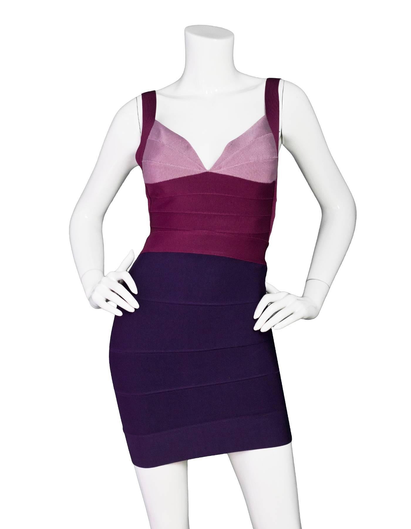 Herve Leger Purple Bandage Dress Sz S

Made In: China
Color: Purple
Composition: 90% Rayon, 9% Nylon, 1% Spandex
Lining: None
Closure/Opening: Zip closure at back
Overall Conditon: Very good pre-owned condition with the exception of altered shoulder