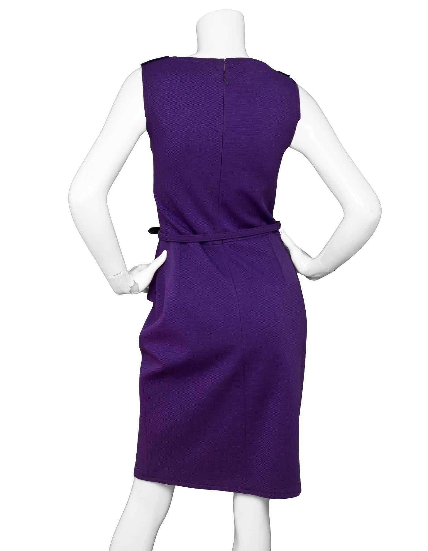 Oscar De La Renta Purple Ruched Sheath Dress Sz 4 In Excellent Condition In New York, NY