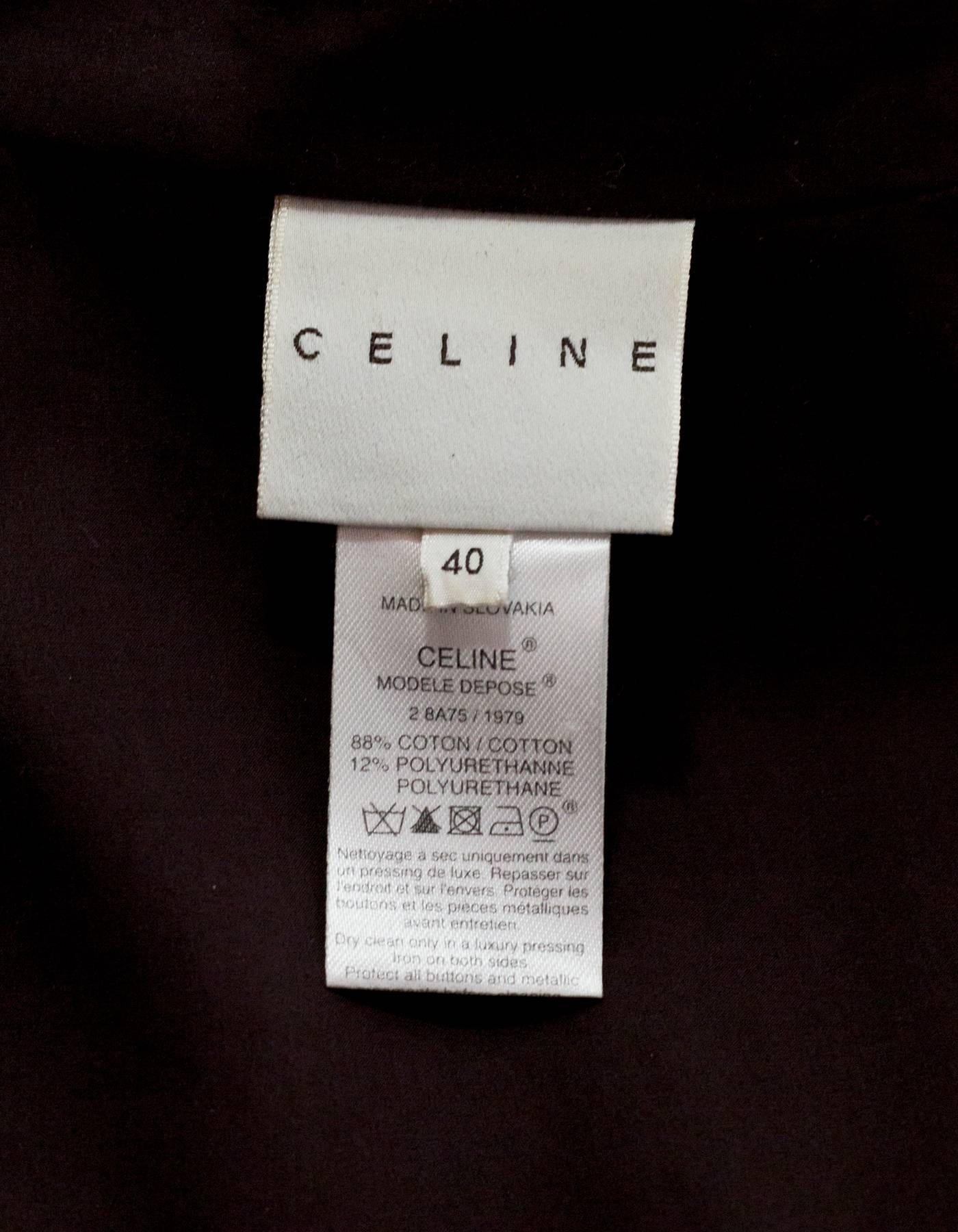 Black Celine Brown Cotton Blend Trench Coat Sz IT40